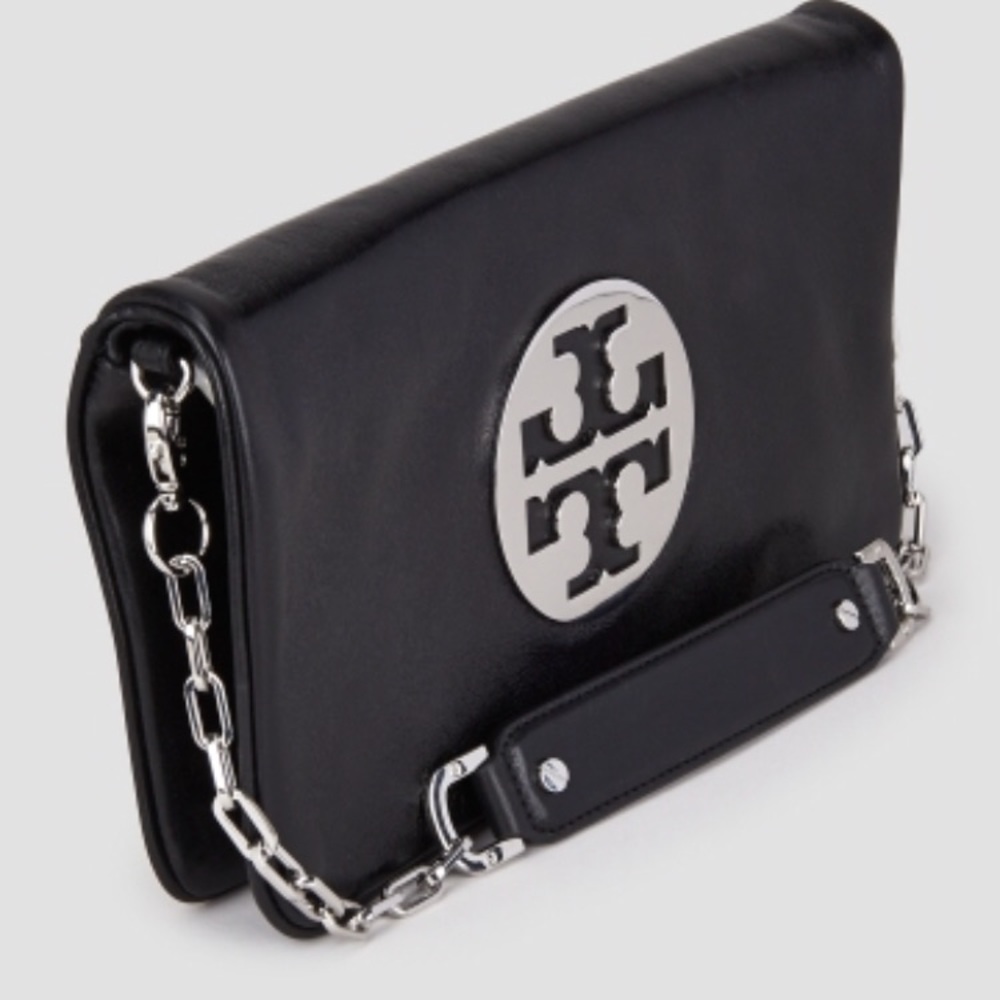 Tory Burch Black Reva Clutch SILVER